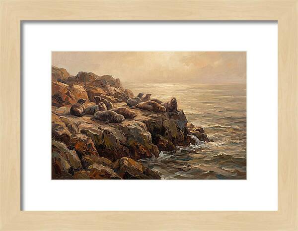 Seals Basking On Rocky Ledge