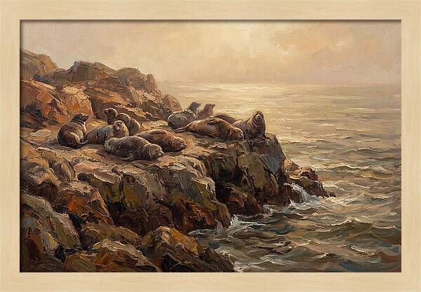 Seals Basking On Rocky Ledge