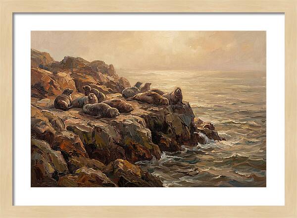 Seals Basking On Rocky Ledge