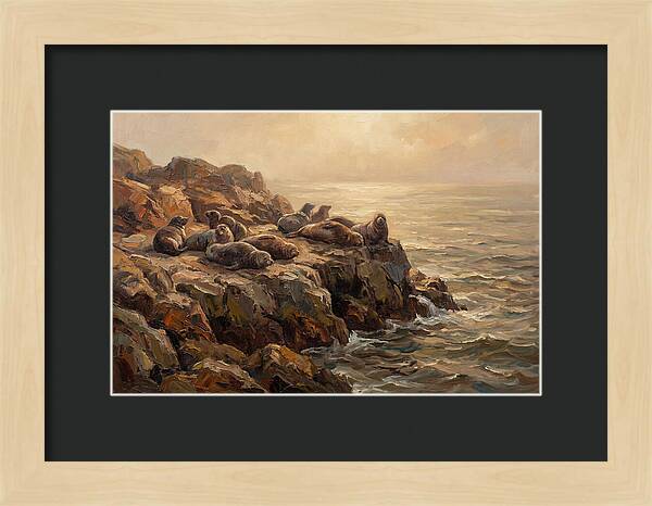 Seals Basking On Rocky Ledge