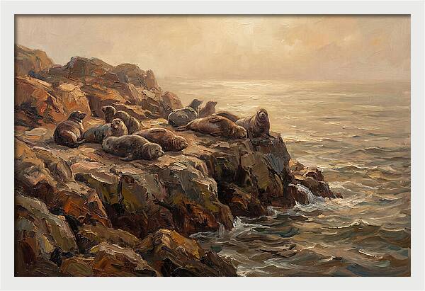 Seals Basking On Rocky Ledge