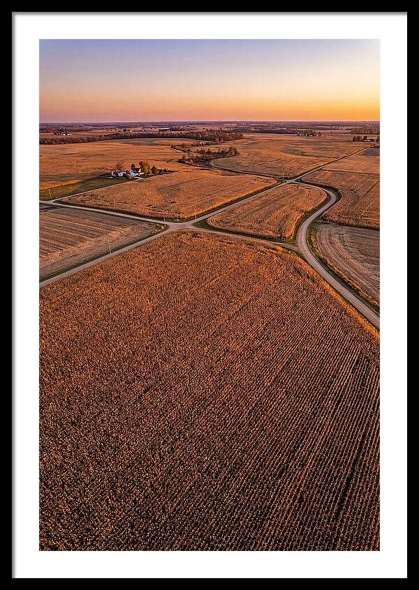 Seasonal Sunset Over Cornfields