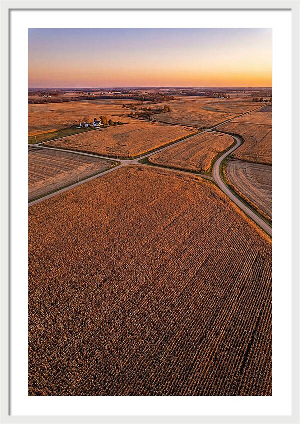 Seasonal Sunset Over Cornfields