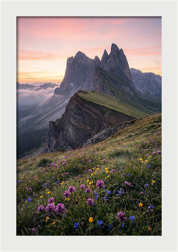 Seceda Ridgeline At Sunrise