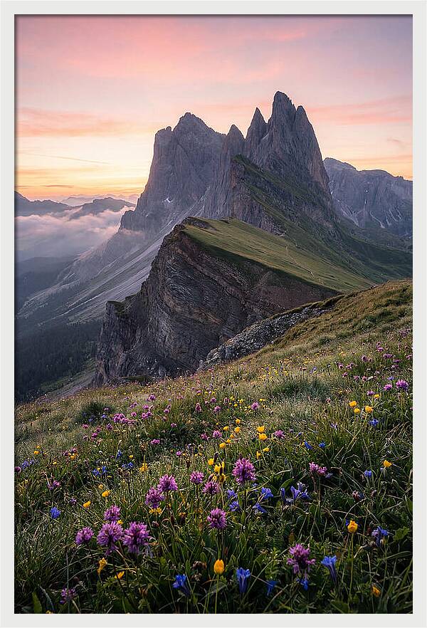 Seceda Ridgeline At Sunrise