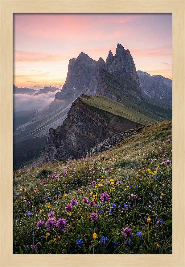 Seceda Ridgeline At Sunrise
