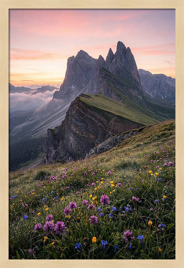 Seceda Ridgeline At Sunrise