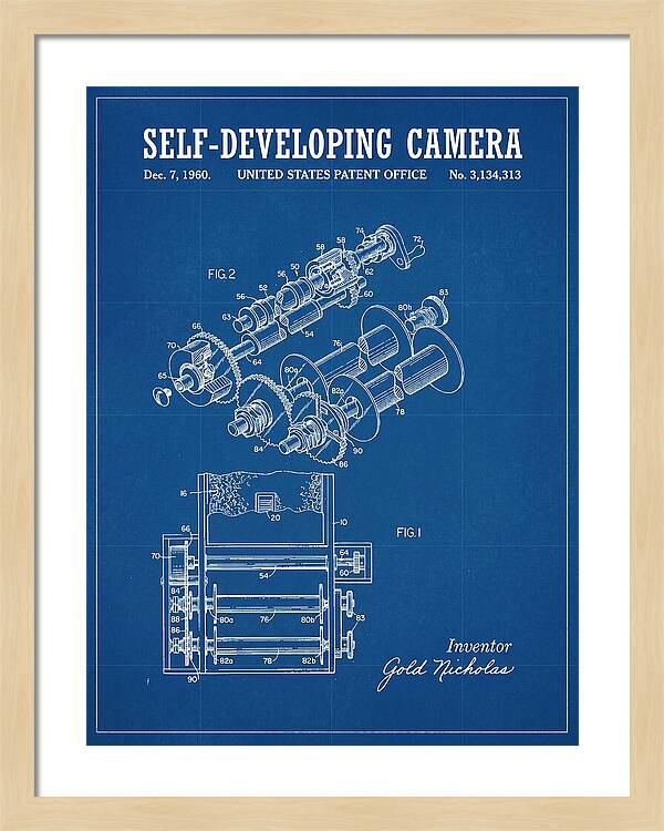 Self Developing Camera Polaroid Blueprint Patent Us3134313a