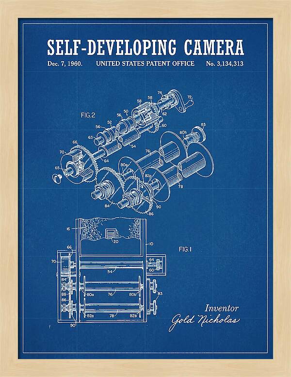 Self Developing Camera Polaroid Blueprint Patent Us3134313a