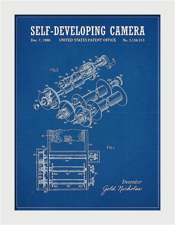Self Developing Camera Polaroid Blueprint Patent Us3134313a
