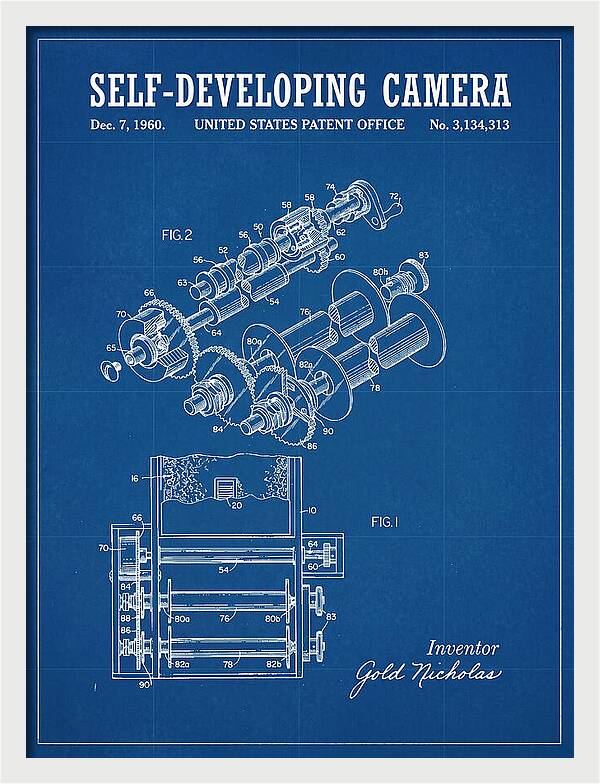 Self Developing Camera Polaroid Blueprint Patent Us3134313a