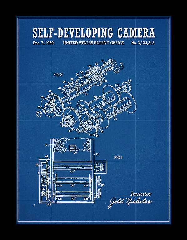 Self Developing Camera Polaroid Blueprint Patent Us3134313a