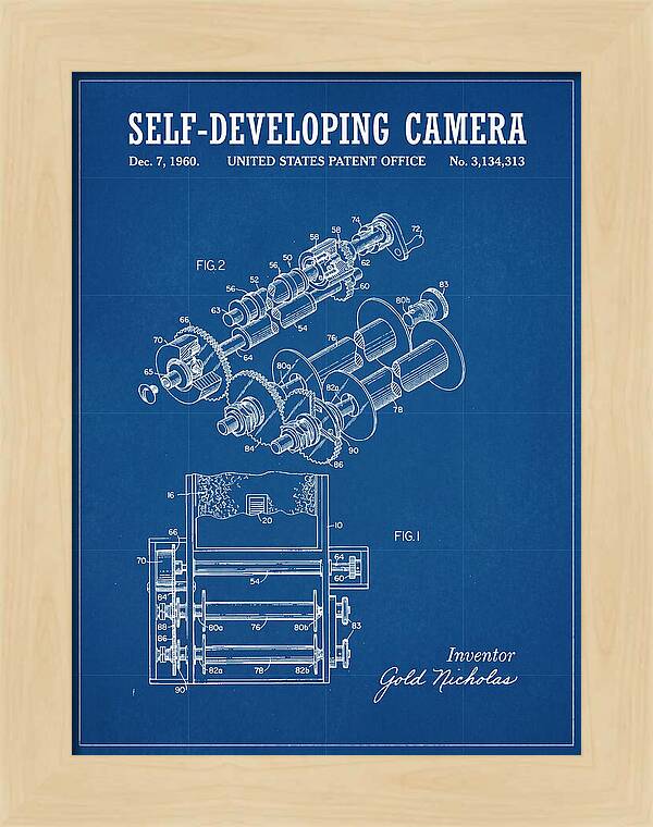 Self Developing Camera Polaroid Blueprint Patent Us3134313a