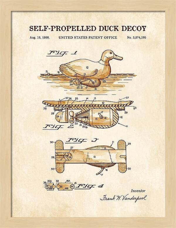 Self Propelled Duck Decoy Watercolor Patent Us3074195a