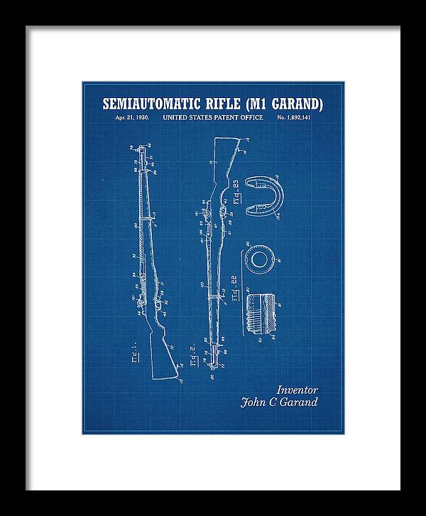 Semiautomatic Rifle M1 Garand Blueprint Patent Us1892141