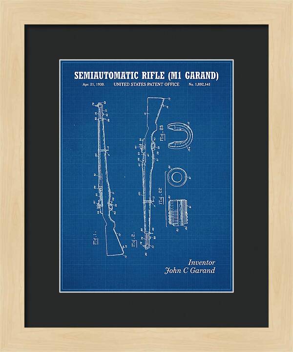 Semiautomatic Rifle M1 Garand Blueprint Patent Us1892141