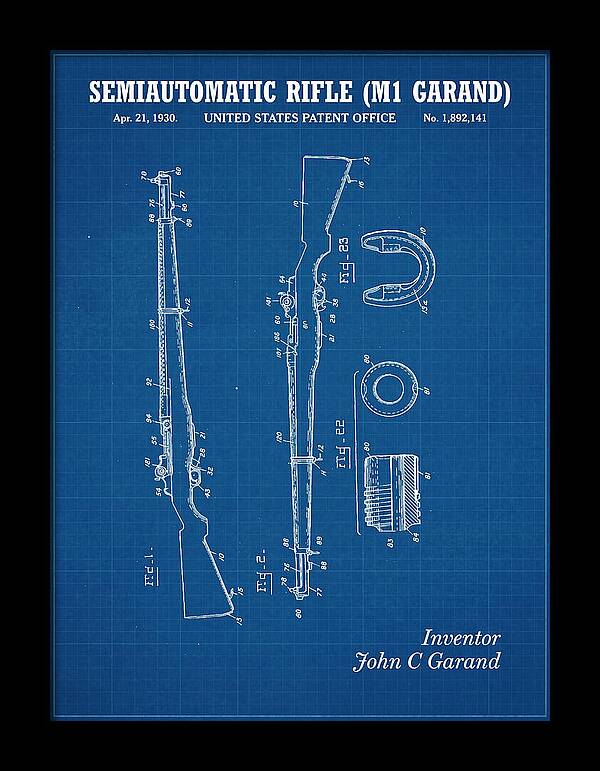 Semiautomatic Rifle M1 Garand Blueprint Patent Us1892141