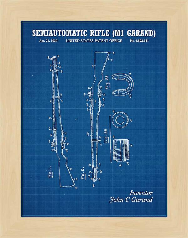 Semiautomatic Rifle M1 Garand Blueprint Patent Us1892141