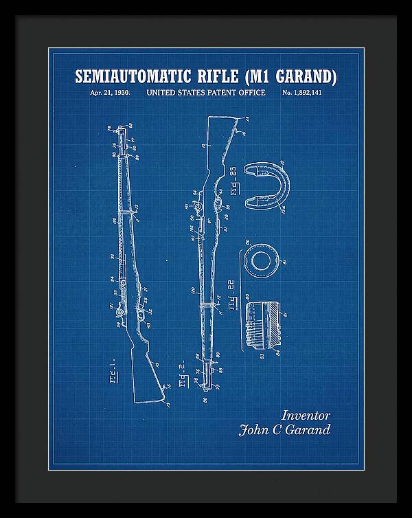Semiautomatic Rifle M1 Garand Blueprint Patent Us1892141