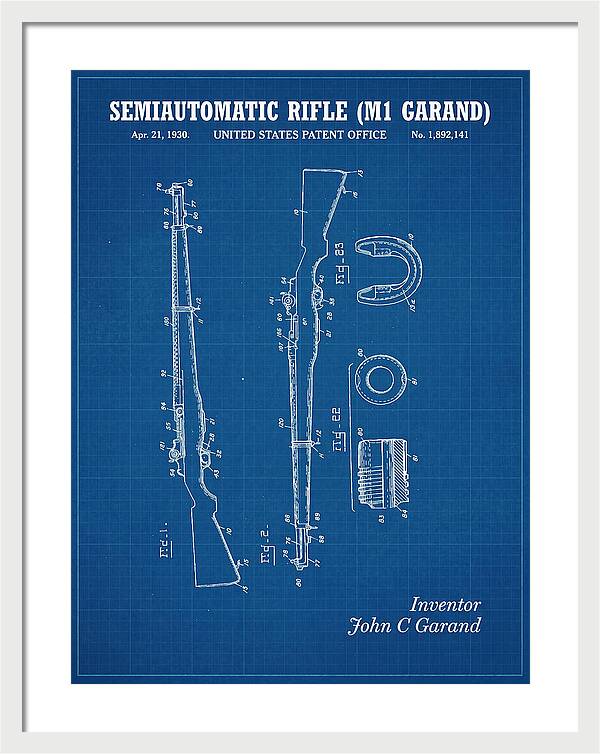 Semiautomatic Rifle M1 Garand Blueprint Patent Us1892141