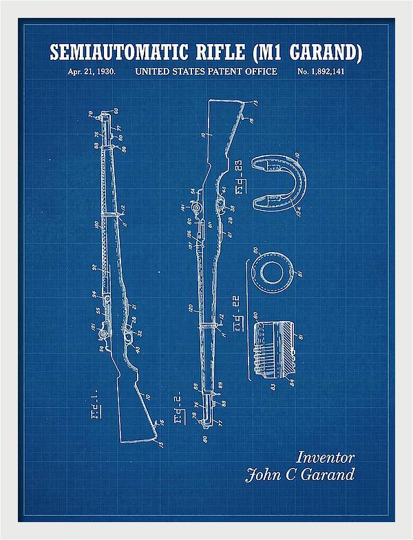 Semiautomatic Rifle M1 Garand Blueprint Patent Us1892141