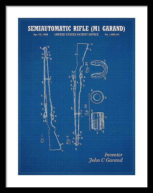Semiautomatic Rifle M1 Garand Blueprint Patent Us1892141