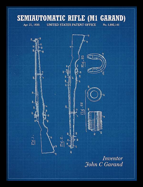 Semiautomatic Rifle M1 Garand Blueprint Patent Us1892141