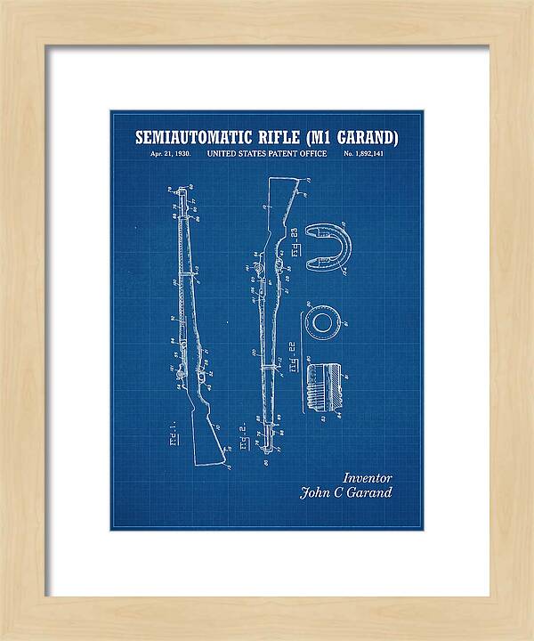 Semiautomatic Rifle M1 Garand Blueprint Patent Us1892141