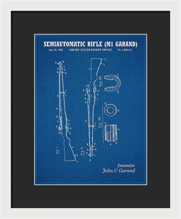 Semiautomatic Rifle M1 Garand Blueprint Patent Us1892141
