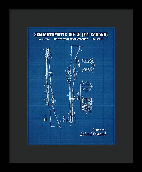 Semiautomatic Rifle M1 Garand Blueprint Patent Us1892141