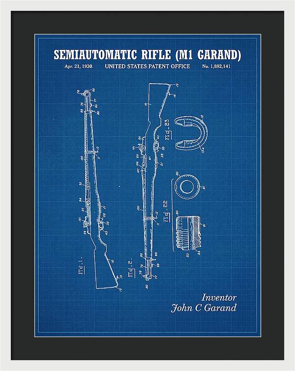 Semiautomatic Rifle M1 Garand Blueprint Patent Us1892141