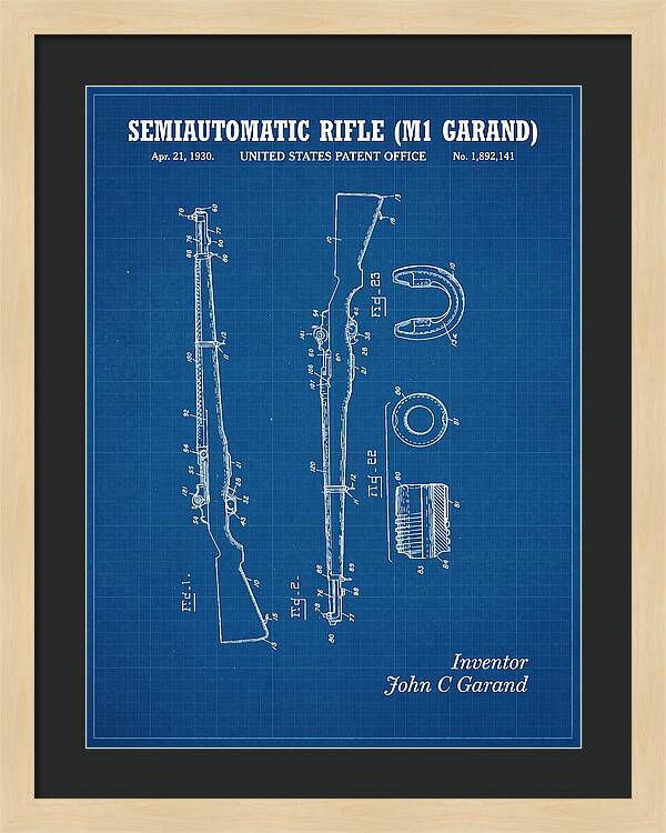 Semiautomatic Rifle M1 Garand Blueprint Patent Us1892141