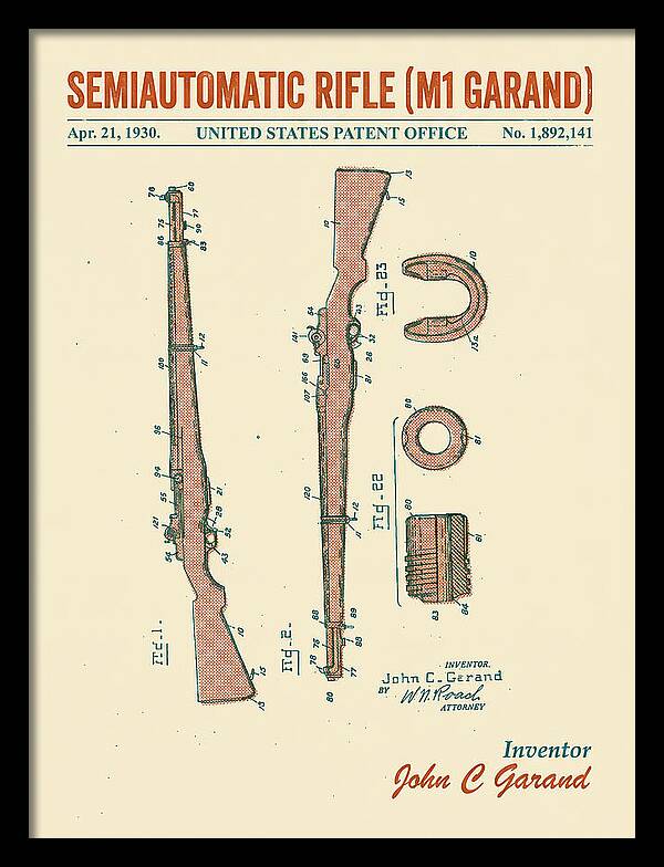 Semiautomatic Rifle M1 Garand Retro Patent Us1892141