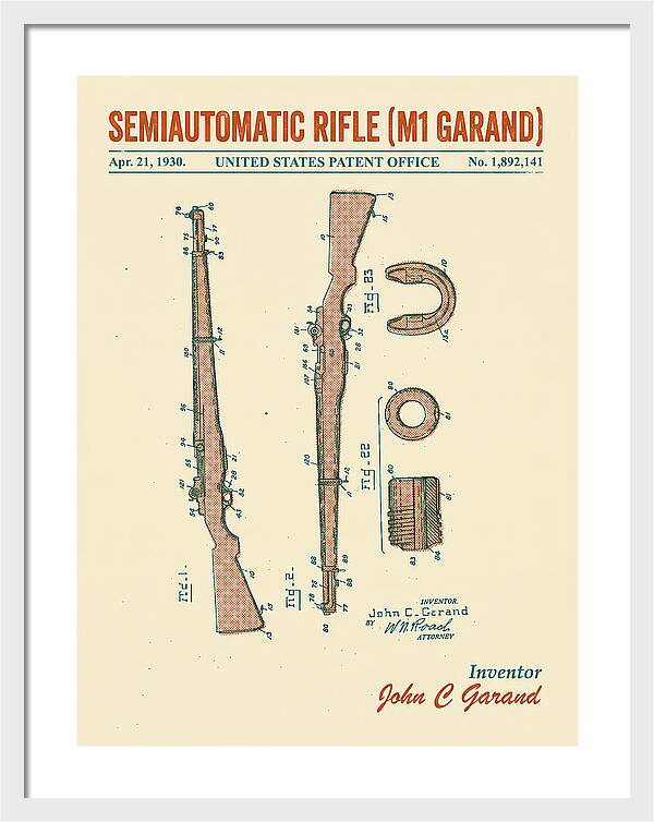 Semiautomatic Rifle M1 Garand Retro Patent Us1892141