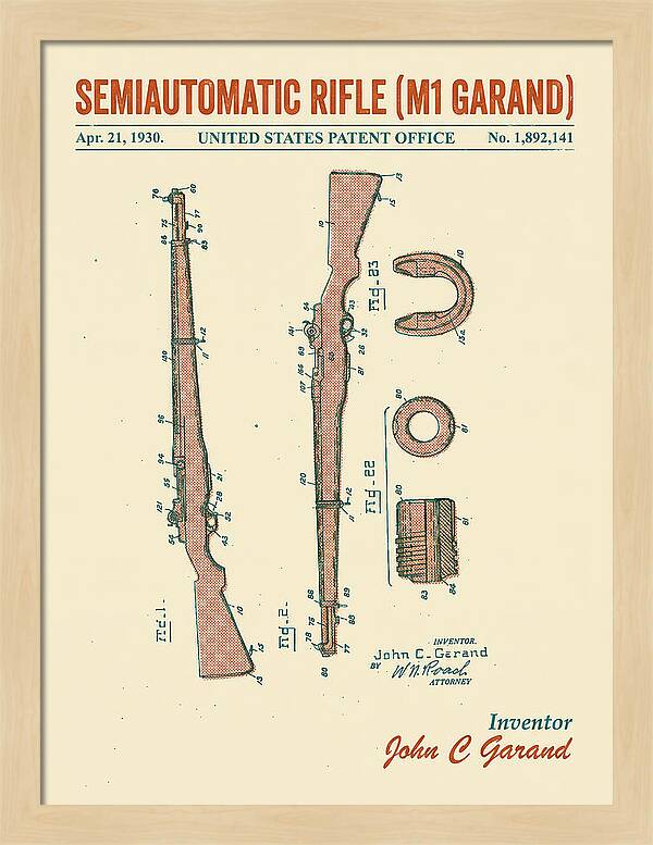 Semiautomatic Rifle M1 Garand Retro Patent Us1892141
