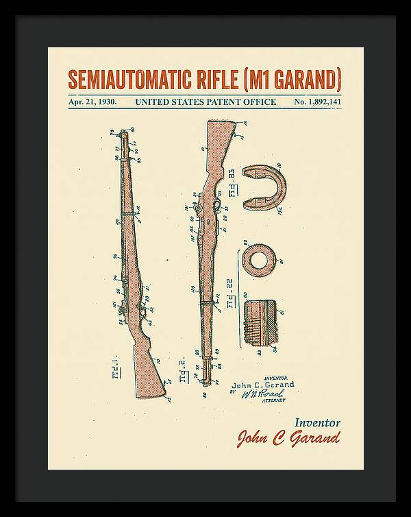 Semiautomatic Rifle M1 Garand Retro Patent Us1892141