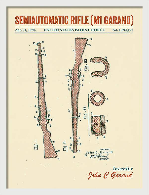 Semiautomatic Rifle M1 Garand Retro Patent Us1892141