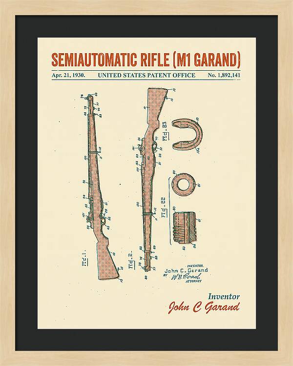Semiautomatic Rifle M1 Garand Retro Patent Us1892141