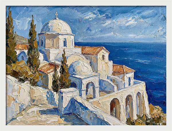 Serene Coastal Monastery Scene