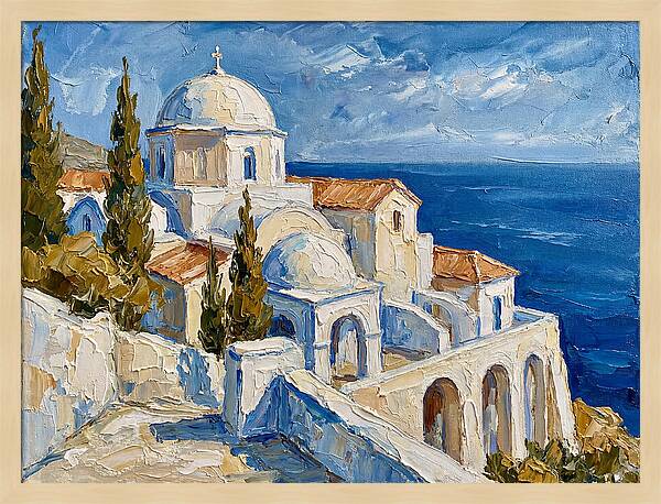 Serene Coastal Monastery Scene
