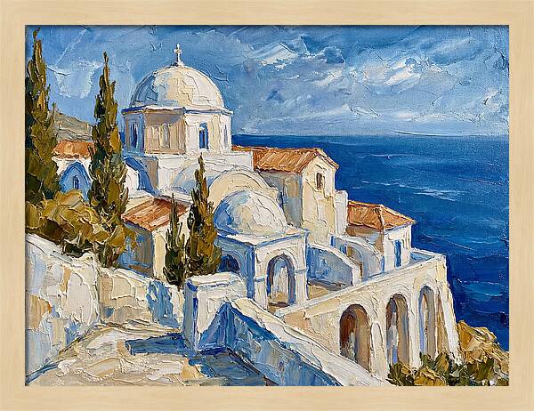 Serene Coastal Monastery Scene