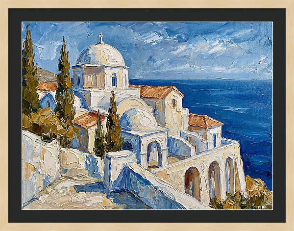 Serene Coastal Monastery Scene