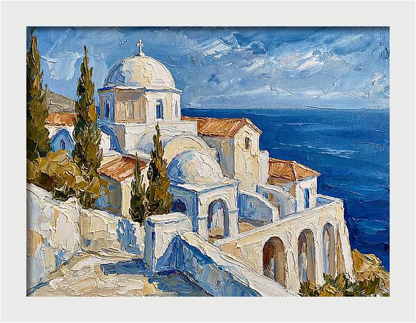 Serene Coastal Monastery Scene