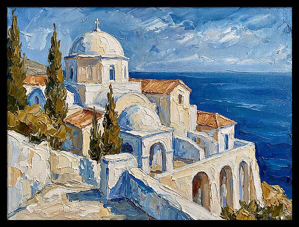 Serene Coastal Monastery Scene