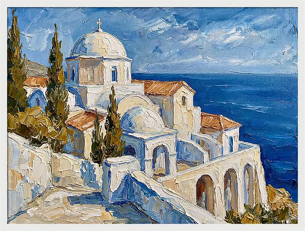 Serene Coastal Monastery Scene