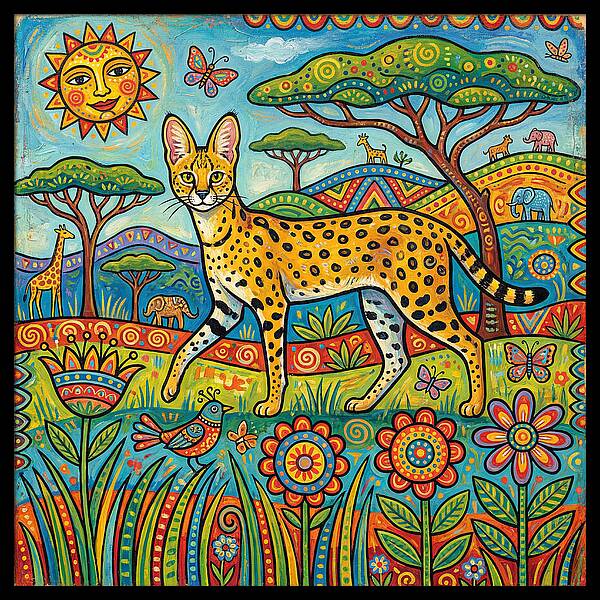 Serene Serval In Vibrant Landscape