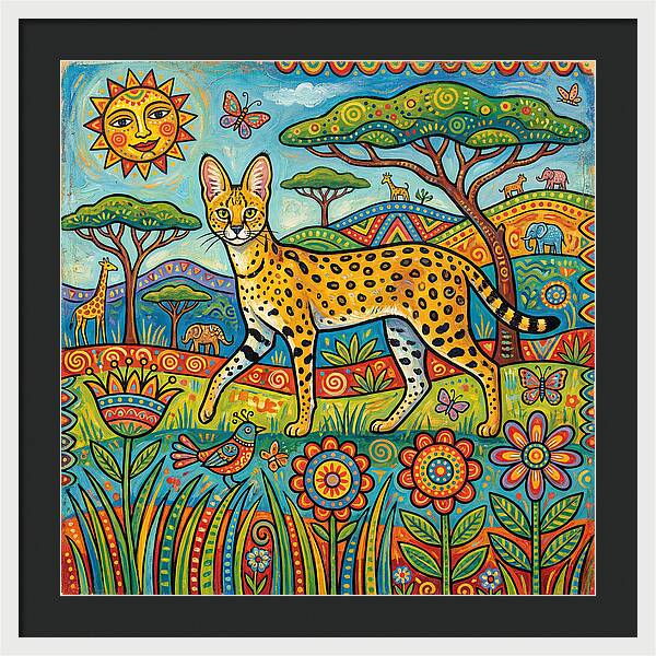 Serene Serval In Vibrant Landscape