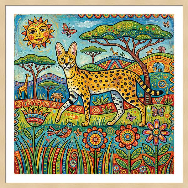 Serene Serval In Vibrant Landscape