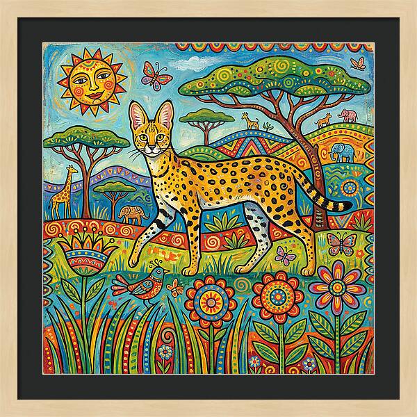 Serene Serval In Vibrant Landscape