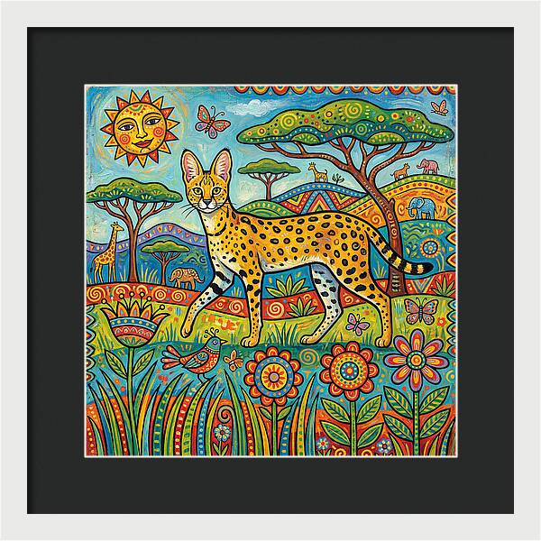 Serene Serval In Vibrant Landscape